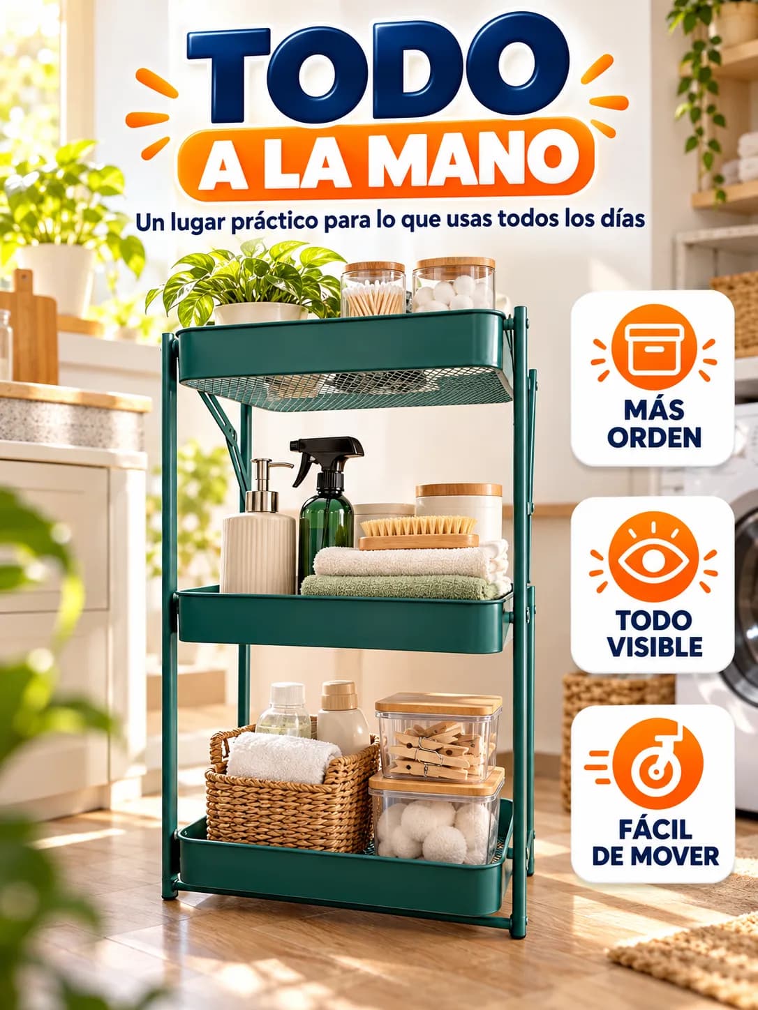 Carro organizador plegable para guardar con facilidad