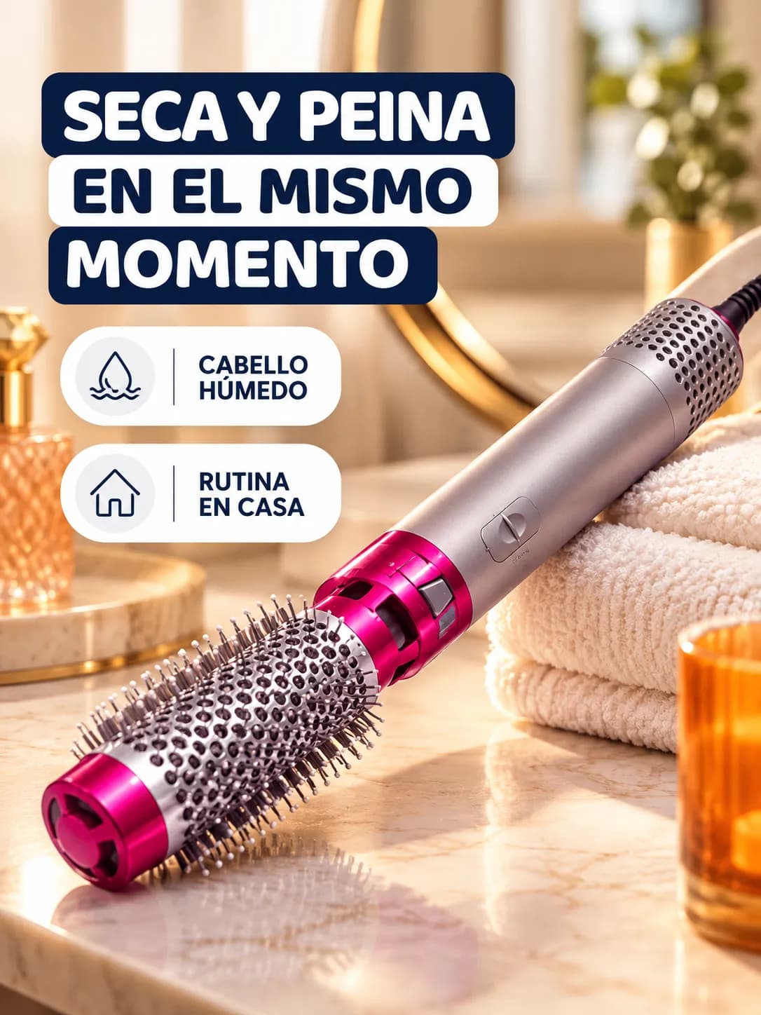 Cepillo de aire caliente para una rutina de peinado en casa
