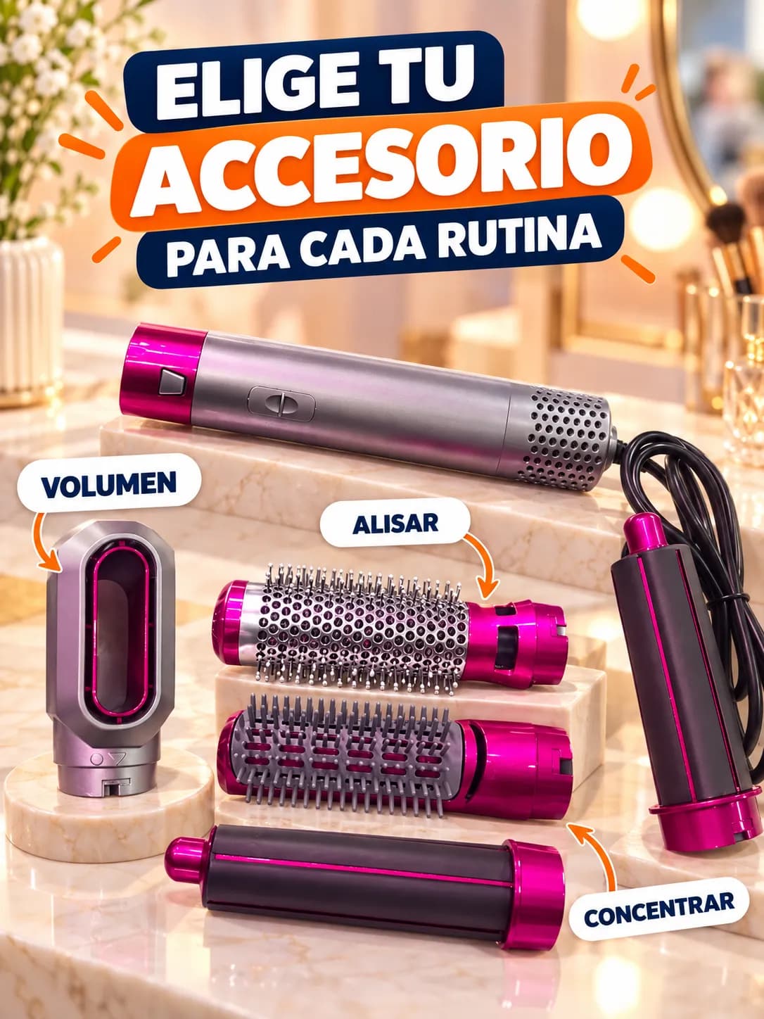 Accesorios intercambiables del cepillo de aire caliente 5 en 1