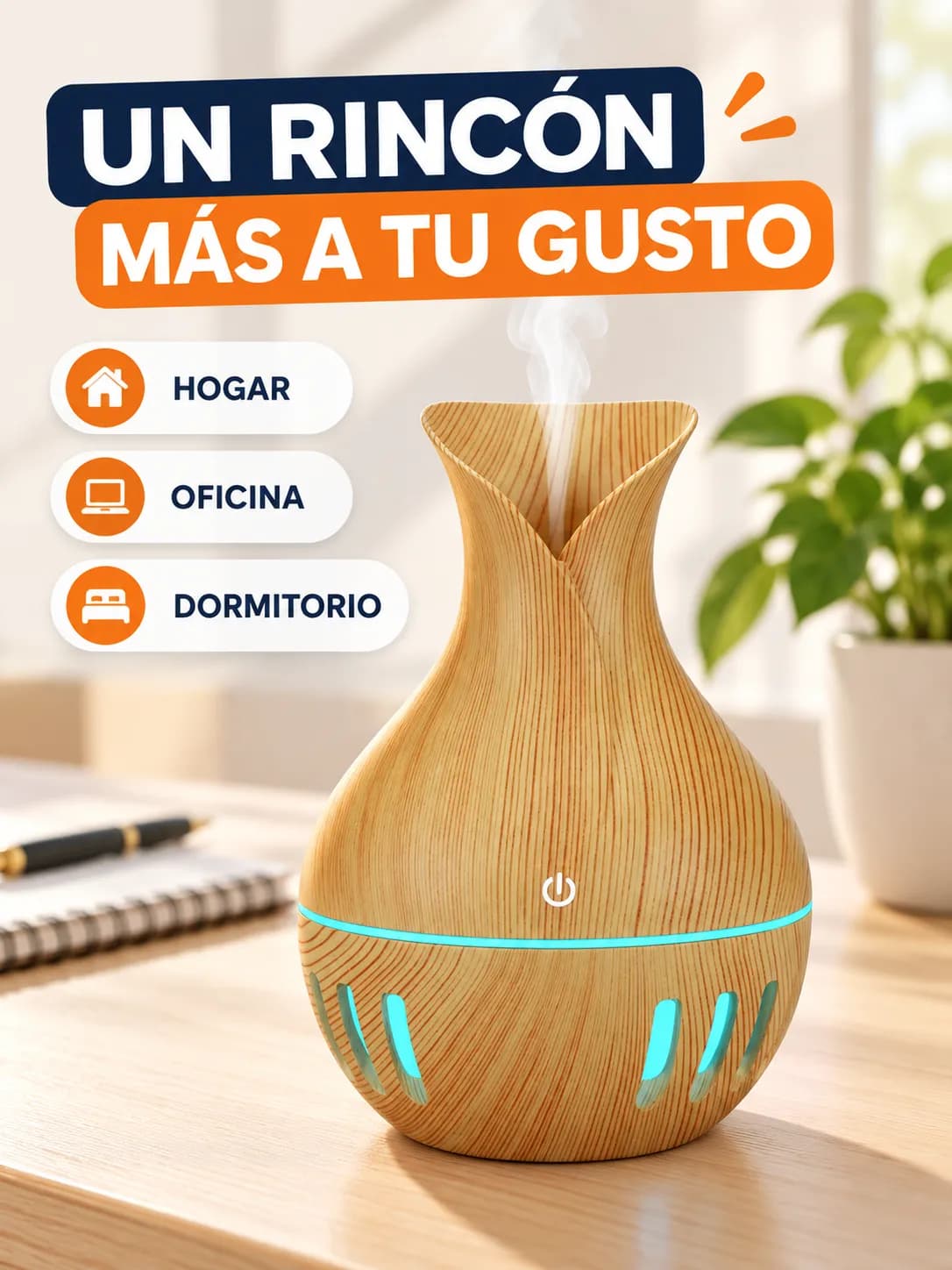 Humidificador difusor para hogar, oficina o dormitorio