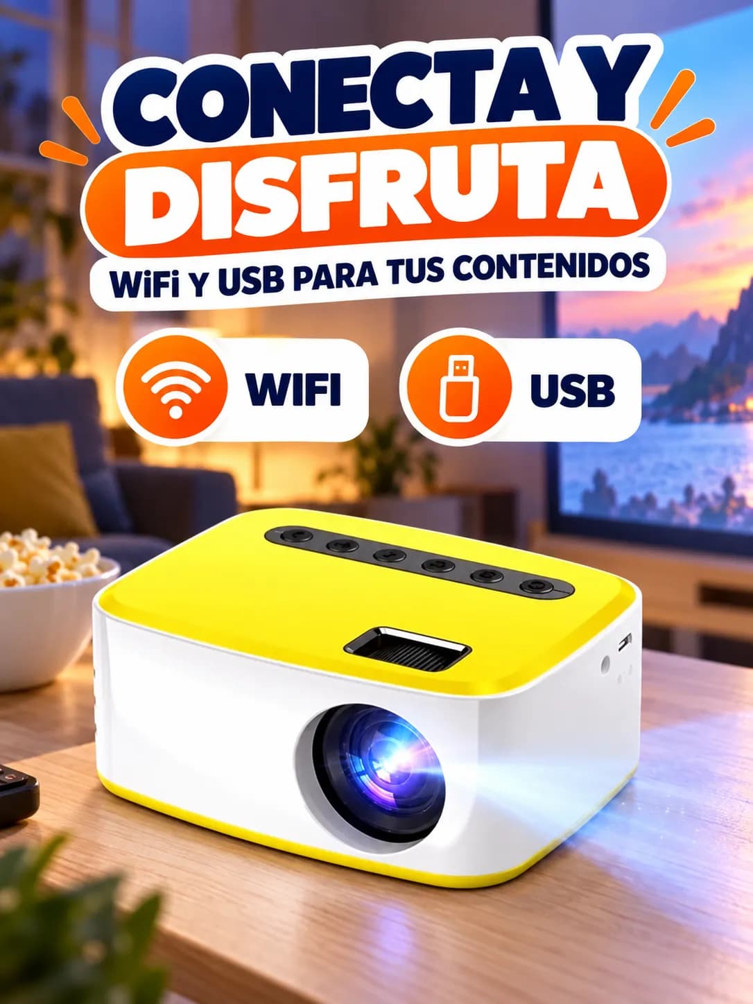 Mini proyector con conexión WiFi y USB