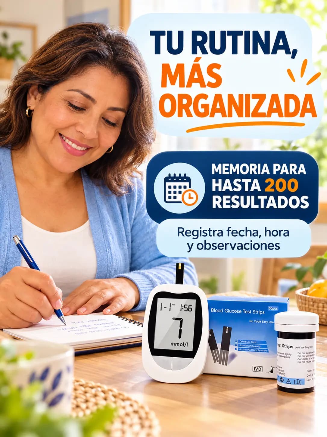 Rutina de registro personal con el glucómetro digital