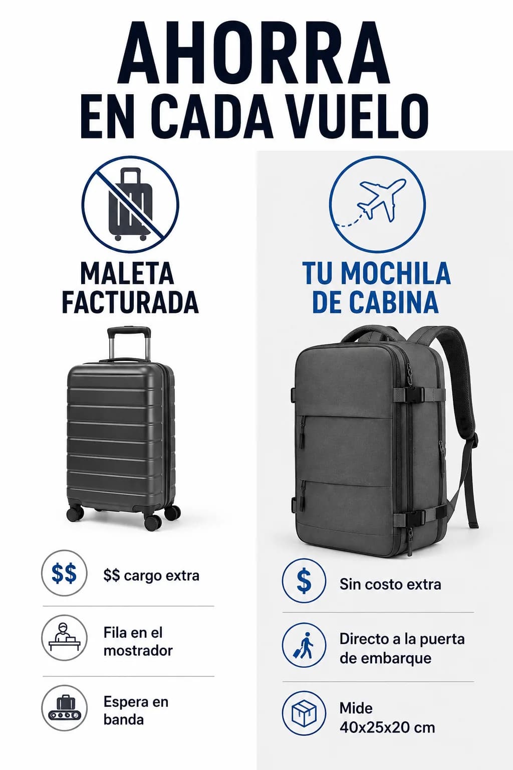 Ahorra en cada vuelo: maleta facturada vs tu mochila de cabina