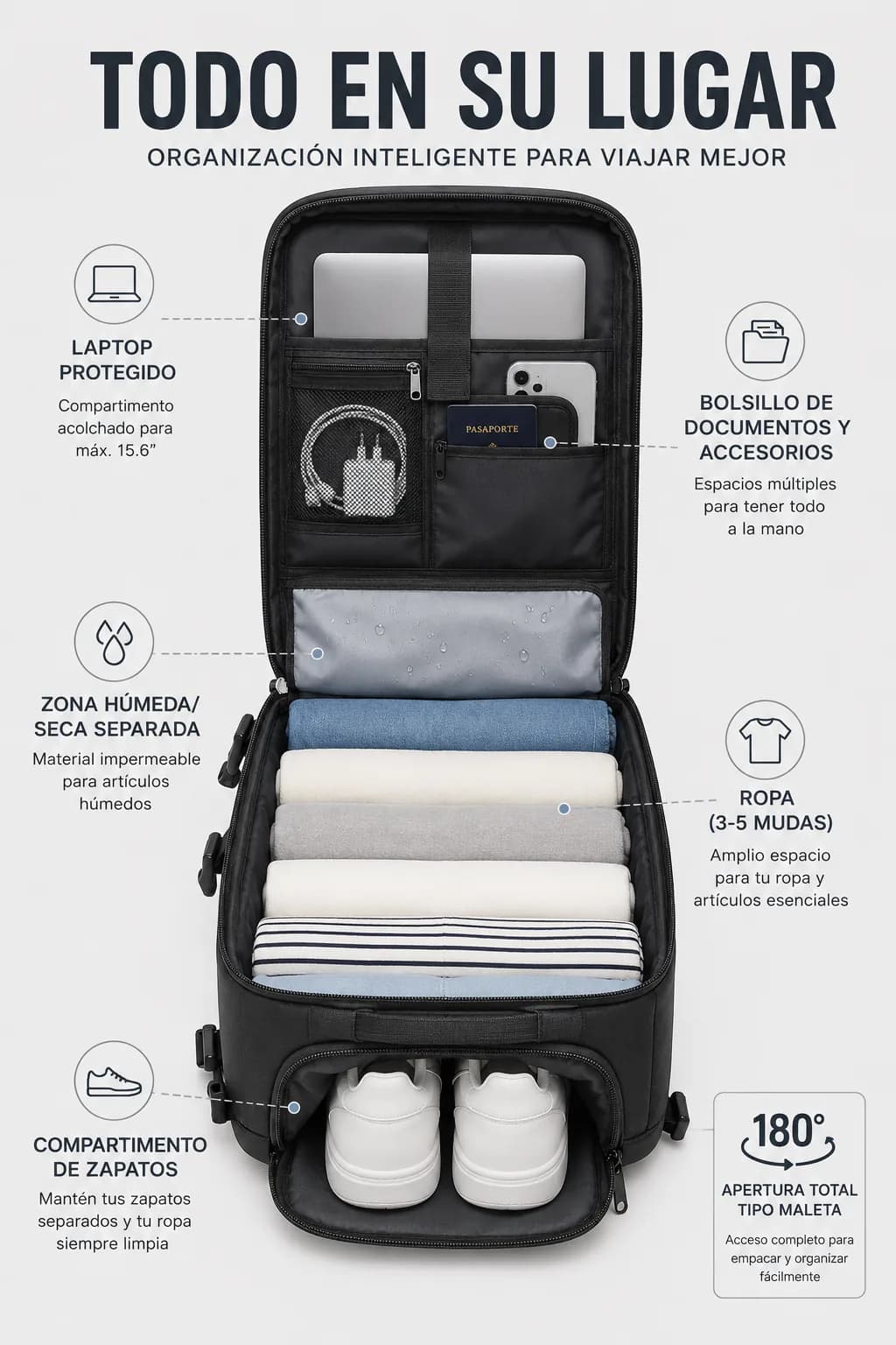 Todo en su lugar — organización inteligente para viajar mejor