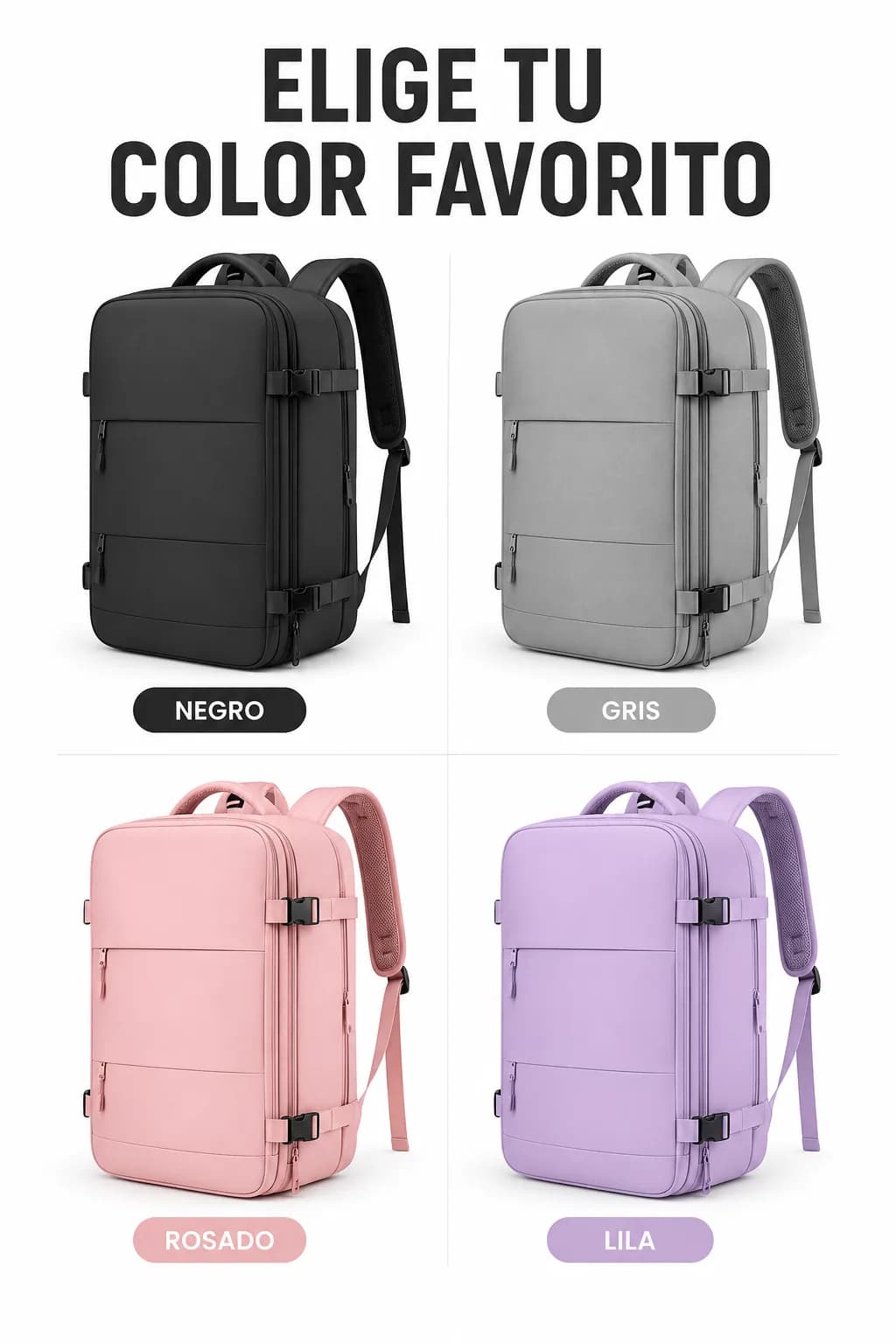 Elige tu color favorito: negro, gris, rosado o lila